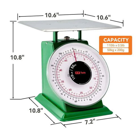 Beefy Heavy Duty Mechanical Kitchen Scale With Stainless Steel Platform And 110-Lbs Capacity Portion Control Dial Scale For Precise Food Measurement Rust-Resistant Metal Body Industrial Grade Durability For Home Or Commercial Kitchens
