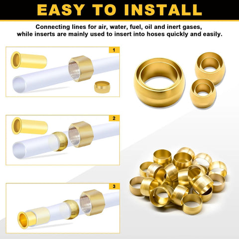 Brass compression ferrules set, 25 pcs for 5/8 in tube OD, for DOT air brake lines, water, fuel, oil.