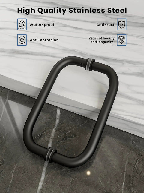 8 Inch Center-To-Center Shower Door Handle 304 Stainless Steel Back-To-Back Glass Pull Matte Black Finish