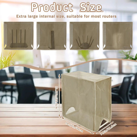 Otoolling large WiFi router cover, beige fabric Faraday cage for routers/meters, with side handles, 14 x 7.3 x 14 in