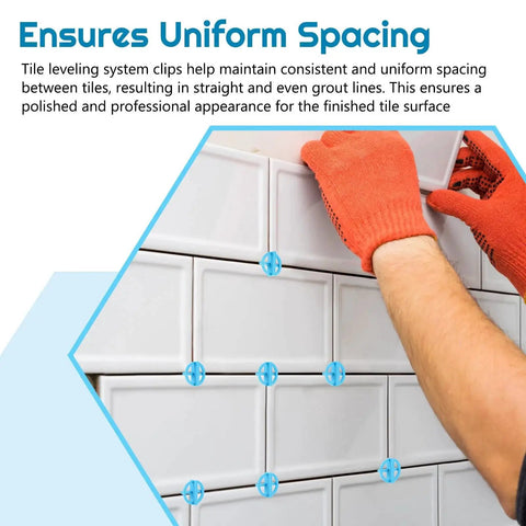 Installing tiles with 500 PC Eighth Inch Tile Spacers Set Removable Cross Corner Reusable Spacers Blue ensuring uniform gaps.