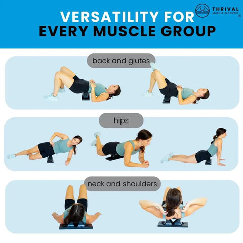 Fully Adjustable Psoas Release Tool For QL Hip Flexor Back Hamstring Glute Iliacus And Neck Pain shown in different exercises.