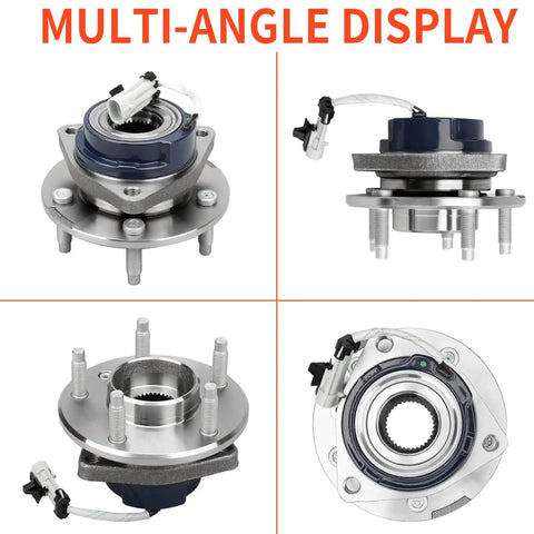 Multi-angle view of 513121-2P Pair Front Wheel Hub and Bearing Assembly 5-Lug ABS for Chevy Impala, Buick Century, Pontiac Grand Prix.