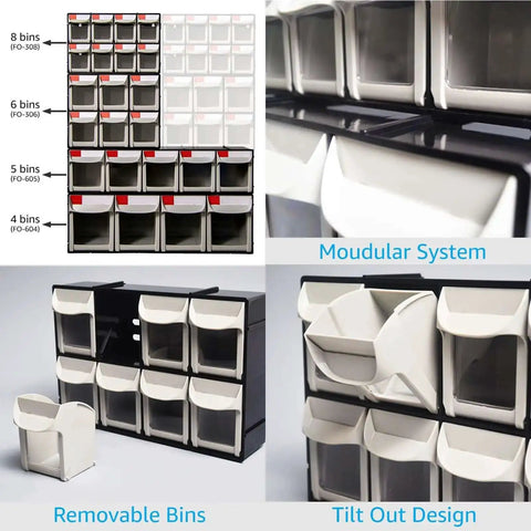 Stackable Eight Drawer Tool Organizer With Tilt Out Drawers For Small Parts, Workshop And Garage Cabinet, Black modular system