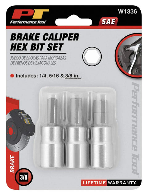 Front view of Brake Caliper Hex Bit Set 1/4 5/16 3/8 Inch Heat Treated Alloy Steel Sand Finish package