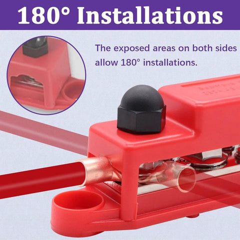 Marine Grade 12V Bus Bar Power Distribution Block With Cover For Boat And Car Solar Wiring, 250A, showing 180° installations