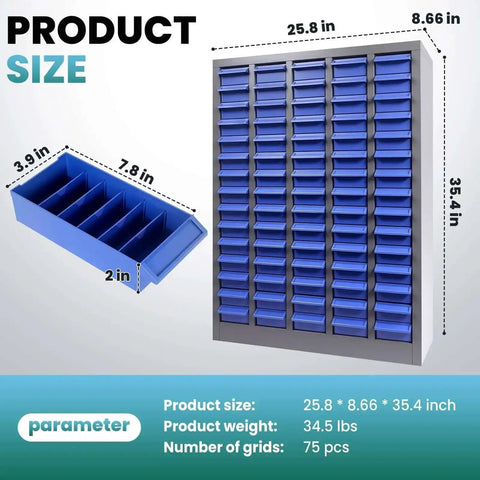 75 Drawer Hardware Cabinet For Nuts Bolts And Small Parts With Heavy Duty ABS Drawers And Metal Frame Bolt Bin Organizer