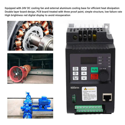 1.5KW VFD Variable Frequency Drive for CNC Spindle Motor Speed Control PLC PID Controller with Voltage Vector Control, front view