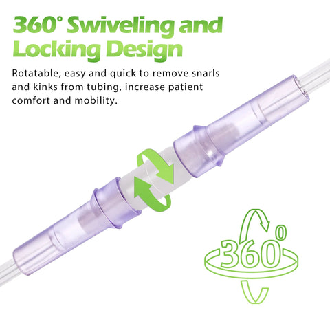 Oxygen tubing swivel connector, purple translucent plastic, male-to-male, set of 10 to prevent tangling.