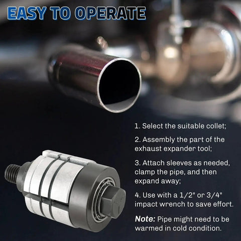 28mm Exhaust Pipe Expander Tool Set for Tail Pipe and Muffler Spreader with selected collet and pipe in background