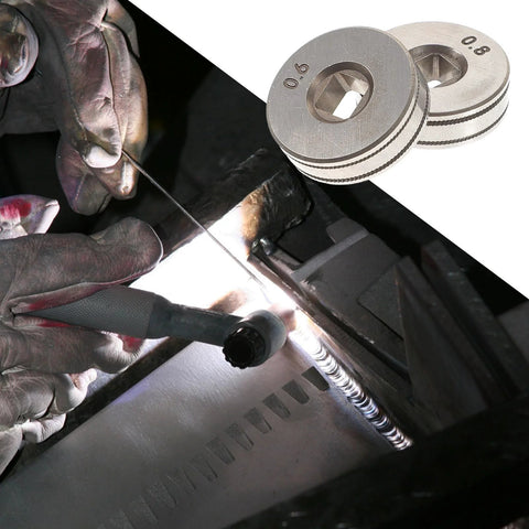Two wire feed drive rollers, 0.6/0.8 mm, knurled grooves for SSJ16 MIG wire feeder.