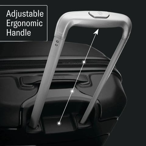 Close-up of adjustable ergonomic handle on Freeform Hardside Carry On Luggage With Spinner Wheels By Samsonite.