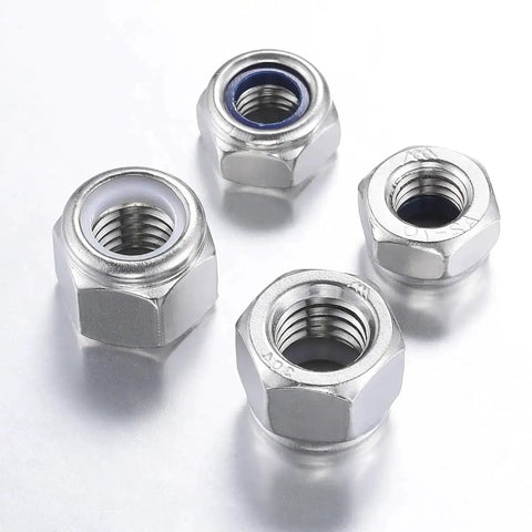 3/4-10 Nylon Insert Lock Nuts, Grade 8 Zinc Plated Carbon Steel on white background, showing nylon insert and corrosion-resistant finish.