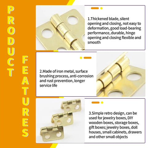 Retro Brass Mini Hinges Set For Jewelry Boxes And Wood Crafts, 30 Pcs, 13x12mm, 180 Degree Swing Hinges With Screws