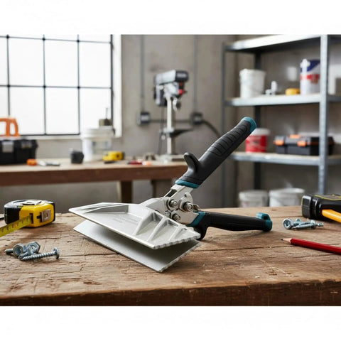 9 Inch Zinc Alloy Hand Seamer Tool For Bending And Folding Aluminum And Vinyl Roof Flashing Coil And Fascia Heavy Duty Construction Durable Roofing Hand Tool With Pro Grade Precision Grip For Pros And Long Lasting Performance on a workbench.