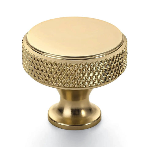 Close-up of a Champagne Bronze Knurled Cabinet Knob from 10 Pack Champagne Bronze Knurled Cabinet Knobs Kitchen Cabinet Handles For Drawer Cupboard Wardrobe Doors Easy Install And Durable Construction ZH0036, highlighting textured design.