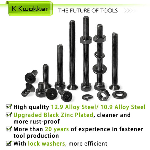 M3 Screw Kit Set With 2540 Pieces Packed With Socket Head And Flat Head M3 Screws From 4mm To 35mm, Zinc Plated Nuts Bolts Washers