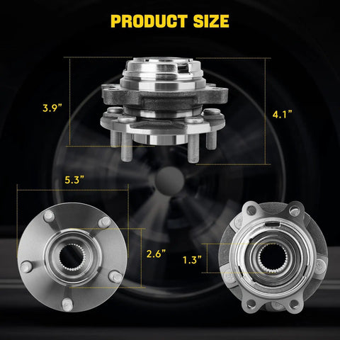 2 Pack Front Wheel Hub And Bearing Assembly Fits Altima 2007 To 2018, Maxima 2009 To 2023, dimensions display, metal construction