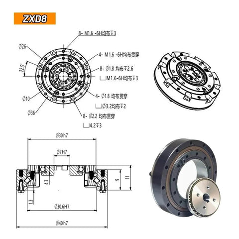 Compact Mini Harmonic Drive Reducer For High Precision Robots And CNC, ZXD8 Series, 80 To 1 Reduction with 30 Arcsec Strain Wave Gear