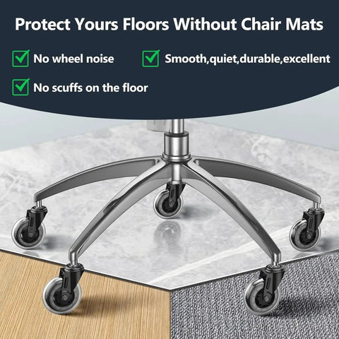 Replacement Office Chair Wheels Set Of 5 3 Inch Heavy Duty Rubber Casters For Quiet Operation And Safe Use On All Floor Types