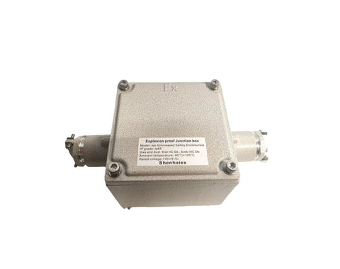 Explosion Proof Junction Box For Hazardous Areas Indoor And Outdoor Use Aluminum Alloy Enclosure Built Tough For Gas And Dust Environments Two 1 Inch Ports Waterproof And Increased Safety Design With Six Terminal Blocks