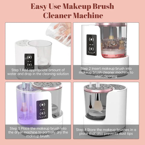 Steps for using 3 In 1 Electric Makeup Brush Cleaner Machine With Dryer Holder Portable USB Cleaner Tool for brushes