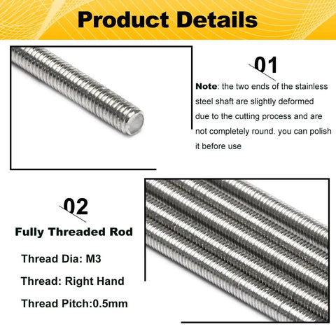 M3 X 0.5mm 300mm Fully Threaded Rods Right Hand 304 Stainless DIN975 A2-70 5pcs product details
