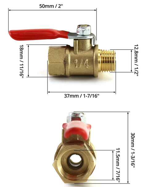 QWORK 1/4-inch brass ball valve with red lever handle, male to female NPT pipe fitting for air compressor shutoff