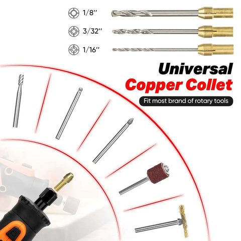 Ultimate 508 Piece Rotary Tool Accessories Kit With Durable Carrying Case showing drill bits, collets, and sanding tools
