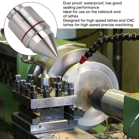 Triple Ball Bearing Heavy Duty Lathe Live Center For Metal Lathe CNC Work And High Speed Machining in use on lathe