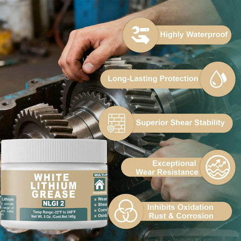 Graisse au Lithium Blanche 114g - Lubrifiant Multifonction Haute Température pour Usage Automobile, Maritime, Industriel & Domestique - Idéal pour Roulements, Engrenages, Charnières, Rails Coulissants Graisse au Lithium Blanche 114g - Lubrifiant Multifonction Haute Température pour Usage Automobile, Maritime, Industriel & Domestique - Idéal pour Roulements, Engrenages, Charnières, Rails Coulissants