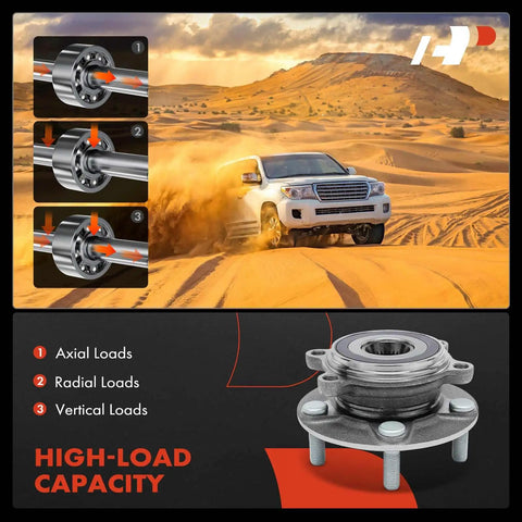 Diagram of beefed up front wheel bearing and hub assembly 2 pack for Mazda 3 and CX-3 with high-load capacity features.