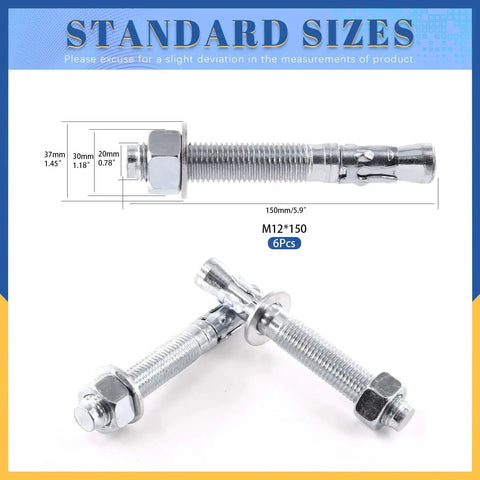 Six Piece Wedge Anchors Three Quarter Inch By Six Inch Zinc Plated Heavy Duty Concrete Fasteners Carbon Steel Construction