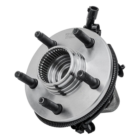Two Piece Front Wheel Bearing Hub Assembly For 1998-2000 Ford Ranger And Mazda B4000 4WD With Five Lug And Four Wheel ABS Replacement Hub Kit Fits Pulse Vacuum Hub Locks And Early 2000 Ranger Design, showing bolts and ABS sensor attachment.