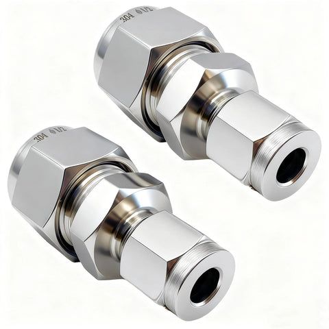 Lophtnix 304 stainless steel compression tube fitting reducing union with double ferrule; 1/4 to 3/8 in OD, 2pcs.