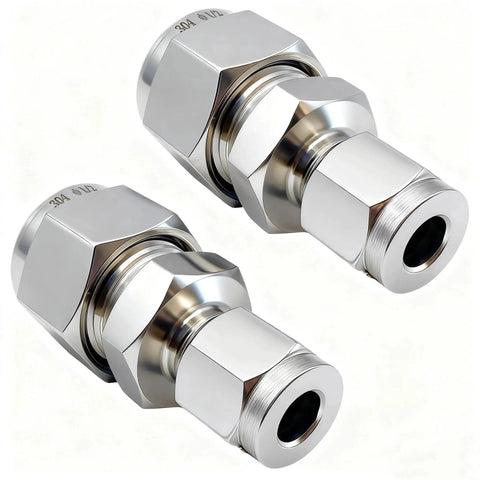 304 Stainless Steel Compression Tube Fitting Reducing Union With Double Ferrule Two Piece Straight Adapter One Quarter Inch OD By Three Eighths Inch OD For Fuel Oil Air And Some Corrosive Liquids