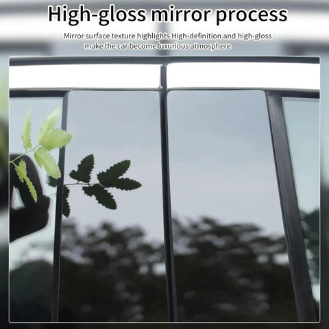 6 Pcs Glossy Black Pillar Trim Covers For 2016 To 2021 10th Gen Civic installed close-up view showing reflective surface