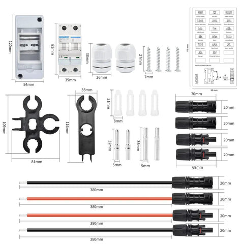 Components of Heavy Duty Solar Panel Disconnect Switch 1000V 60A IP65 Breaker Box With 2P DC Miniature Circuit Breaker