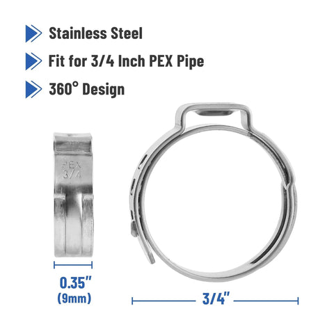 Cinch Clamp Rings Three Quarter Inch Stainless Steel 50 Pack Premium Quality PEX Cinch Clamps For Plumbing Installations side view