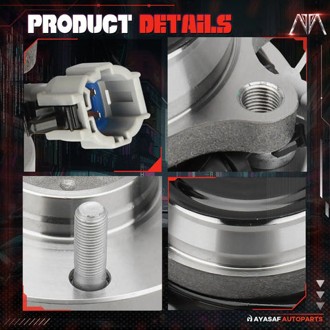 Front Wheel Hub Bearing Assembly 6 Lug With ABS For Nissan Frontier Xterra Pathfinder Suzuki Equator 2WD RWD Replacement OE Quality Fit Durable Hub Unit For Smooth Steering Quiet Operation with close-up of connector and mounting details.