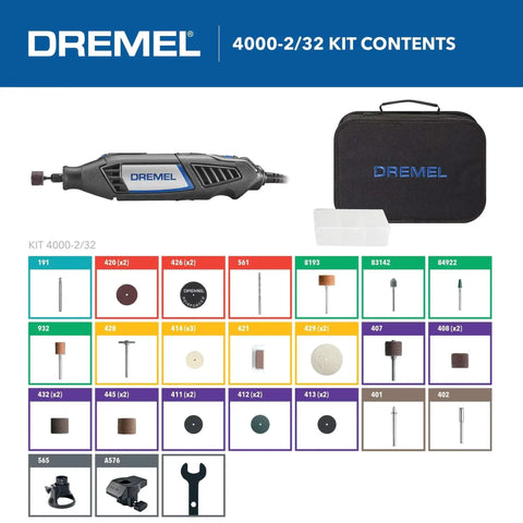 Versatile Variable Speed Rotary Tool Kit For Engraving Polishing Sanding And Cutting With 2 Attachments And 32 Accessories Dremel