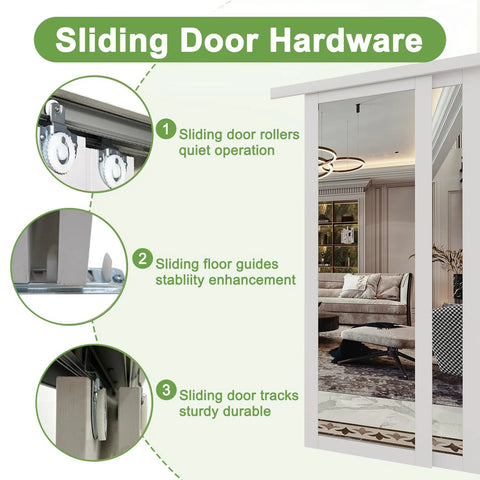 60 Inch By 80 Inch Sliding Closet Door Set With Double 31 Inch Panels 5 Lite Frosted Glass 4mm Tempered Glass hardware details