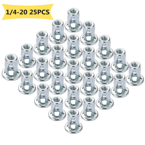 25 Pack 1/4-20 Jack Nuts Threaded Inserts Rivet Nuts Set For Plastic Wood Hardboard Steel Easy Install Zinc Plated Durable Nutserts