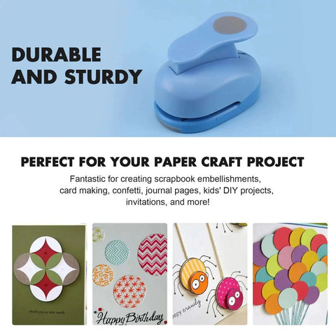 5/8 Inch Circle Punch for Scrapbooking, durable tool for precise cuts, shown with craft cards and decorations.