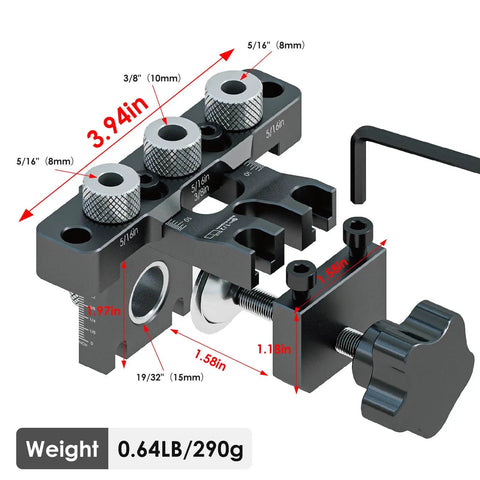 Self Centering Doweling Jig Kit For Straight Holes Adjustable Width Woodworking Dowel Jig With Drill Guides Locator Includes 3 Bit Sizes 8 10 15 Mm And 5/16 3/8 19/32 In Pro Grade Aircraft Aluminum Laser Etched Scales