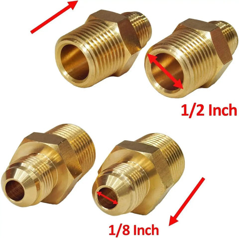 Brass adapters for Dual Fuel Gas Regulator, 1/2 inch to 1/8 inch male thread, used for grills, stoves, heaters.