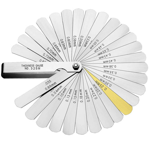 32 Blade Feeler Gauge Set For Precision Gap Measurement In Guitars, Spark Plugs, And Pistons, SAE And Metric Readouts, 0.0015 To 0.035 Inches (0.04 To 0.88 Mm), Stainless Steel, Portable Tool With Clear Numbers For DIYers And Pros Spurtar
