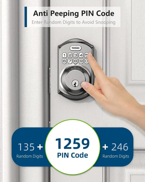 Keyless Entry Door Lock With Keypad And Auto Lock, Smart Deadbolt For Front Door, Satin Nickel Finish, anti-peeping feature shown