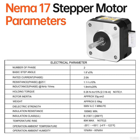 10 Pack Nema 17 Stepper Motors 2 Phase 1.8 Degree 0.26 Nm Beefy High Torque Bipolar 4 Lead Shaft specifications