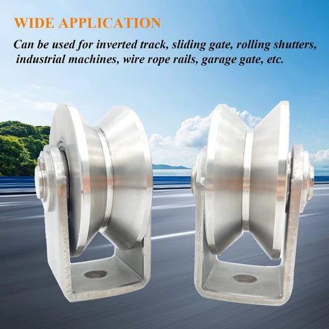 V Groove Wheel Heavy Duty Stainless Steel Caster With Bracket For Sliding Gates Rolling Gates Inverted Track And Industrial Machines High Load Capacity And Corrosion Resistant Design